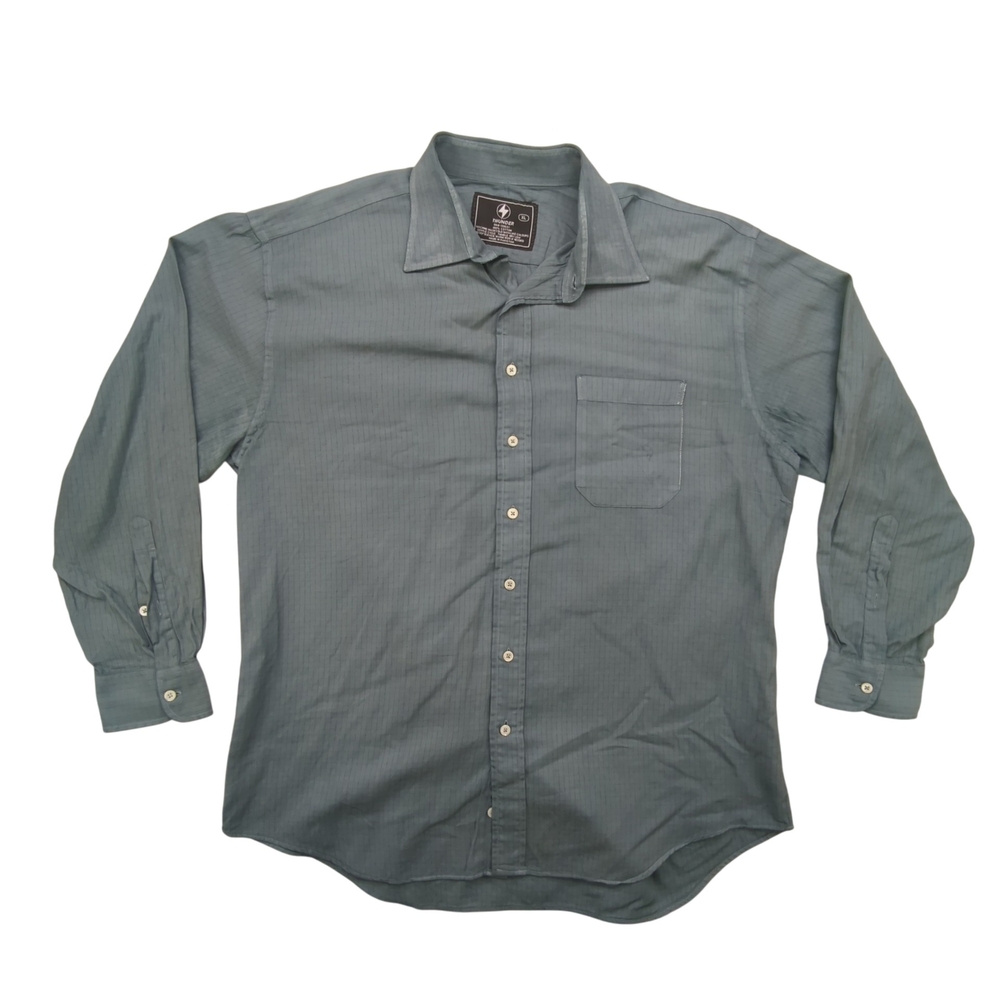 Thunder Shirt Mens XL Button Up Long Sleeve Casual Green Pocket Workwear